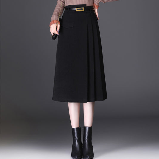 Women's Slim A-line Pleated Skirt Mid-length Skirt