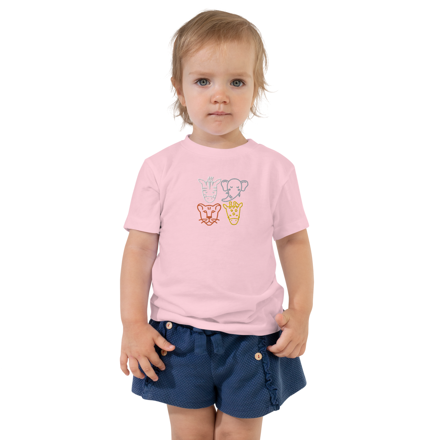 "Roar & Relax: Toddler Short Sleeve Safari Tee - 100% Cotton Comfort with Wild Embroidered Animals for Endless Adventures!"